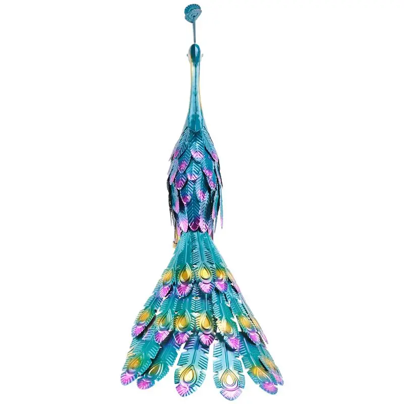 AS60-2X Multicolor Metallic Peacock Statue Metallic Peacock Statue Outdoor Garden, Patio, Deck, Porch-Yard Art Decoration