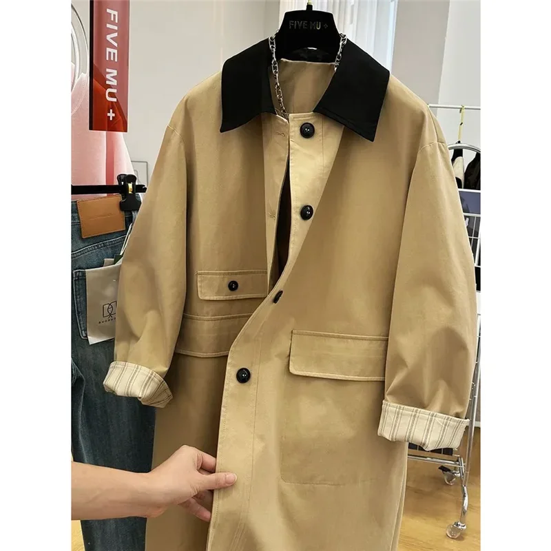 Spring Autumn mid-long Windbreaker Women Fashion Loose Casual Temperament Jacket Pure Colour Khaki Overcoat Female