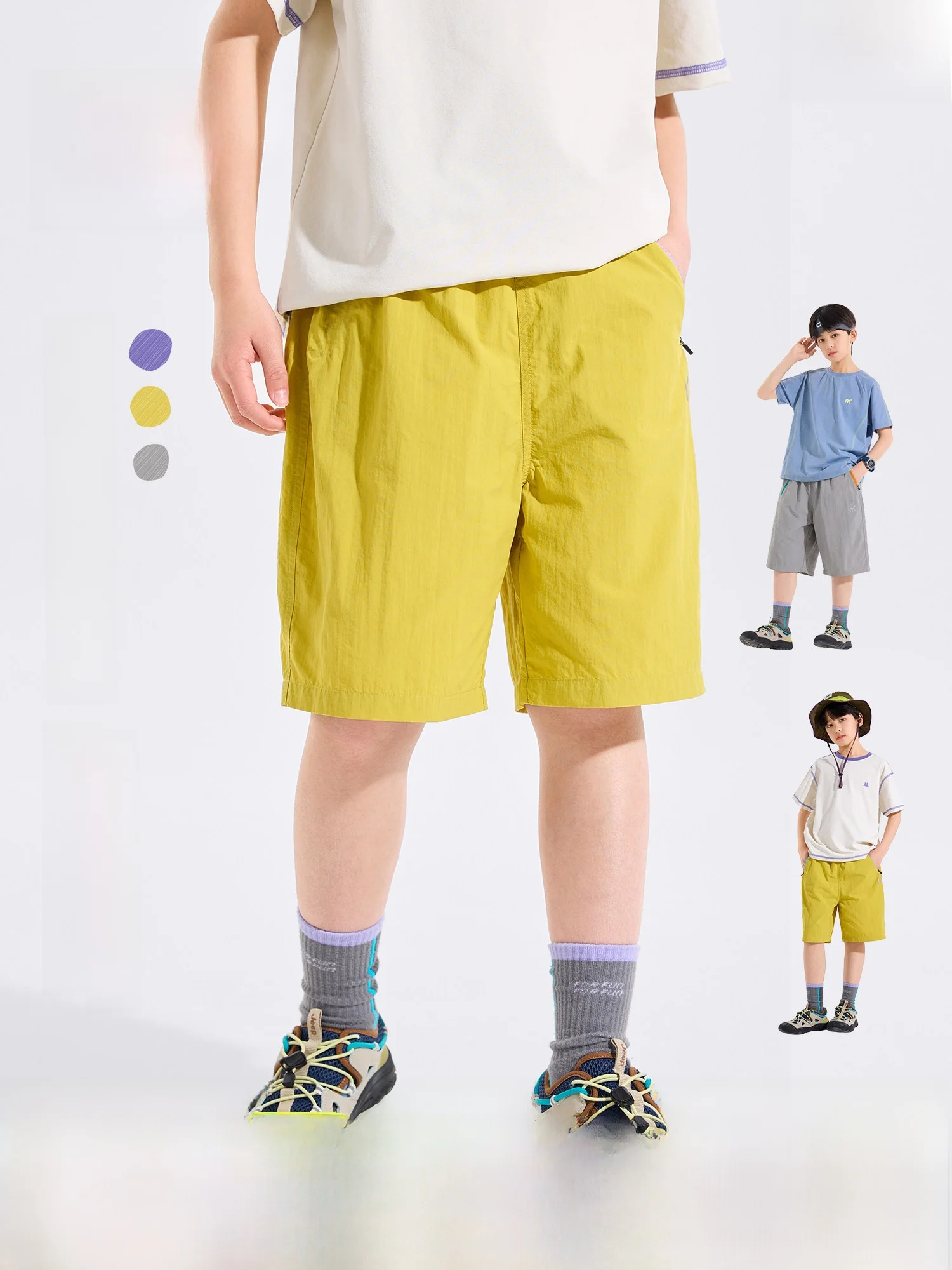 Bluem Boys' Yellow Shorts Children's Summer Pants Half-length Casual Style Nylon Fabric Middle Waist for Big Kids And Boys