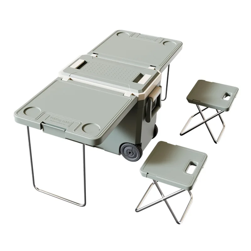 

Outdoor folding camping table incubator portable barbecue picnic 46 liters multi-function trolley table and chair refrigerator