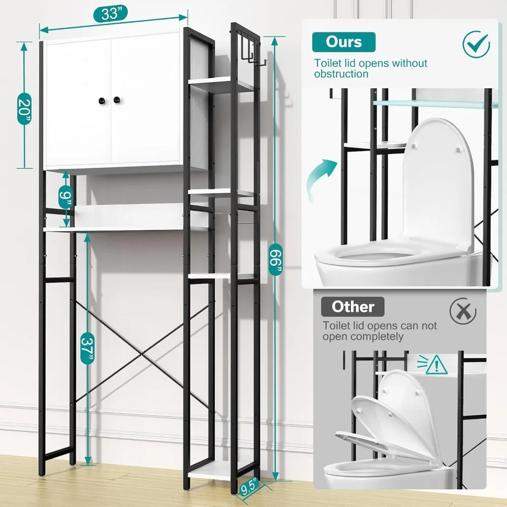 Over The Toilet Storage Cabinet with 4-Tier Side Adjustable Storages Shelves, Non-slip Freestanding Over, Storage Shelves