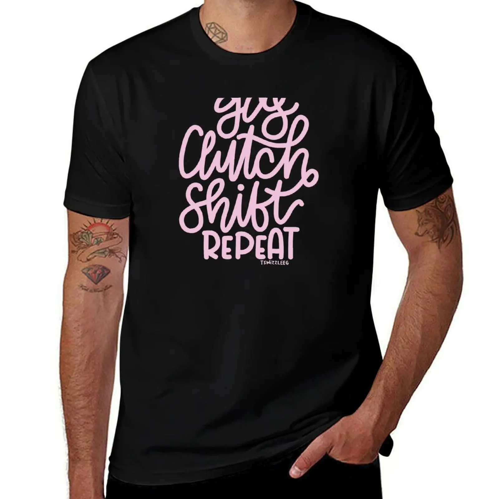 

Gas Clutch Shift Repeat (Hand Lettered) 2 - Pink T-Shirt Breathable Basic Cotton T-Shirt