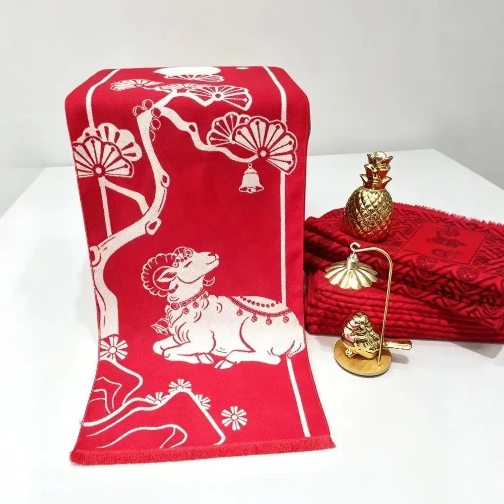Lamb Cartoon Shape Chinese New Year Sheep Long Scarf Polyester Windproof Winter Cashmere Scarves Thicken Outdoor Red Long Shawl
