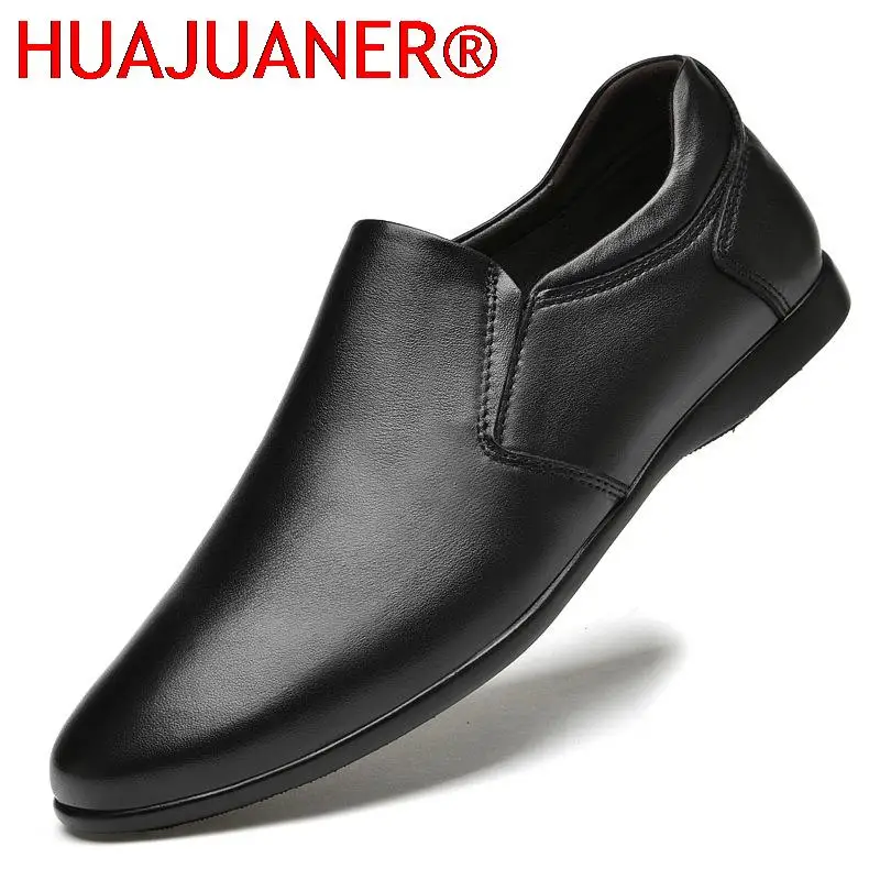 Summer Genuine Leather Men Casual Shoes Business Wedding Dress Mens Loafers Moccasins Breathable Slip on Flats Driving Shoes Men