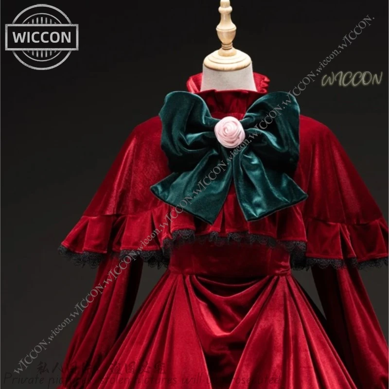 Disfraz de Reiner Rubin Shinku para mujer, disfraz de Anime Rozen Maiden, bonito vestido rojo, Cosplay de rubí puro, sombrero de Lolita, peluca, conjunto de Halloween