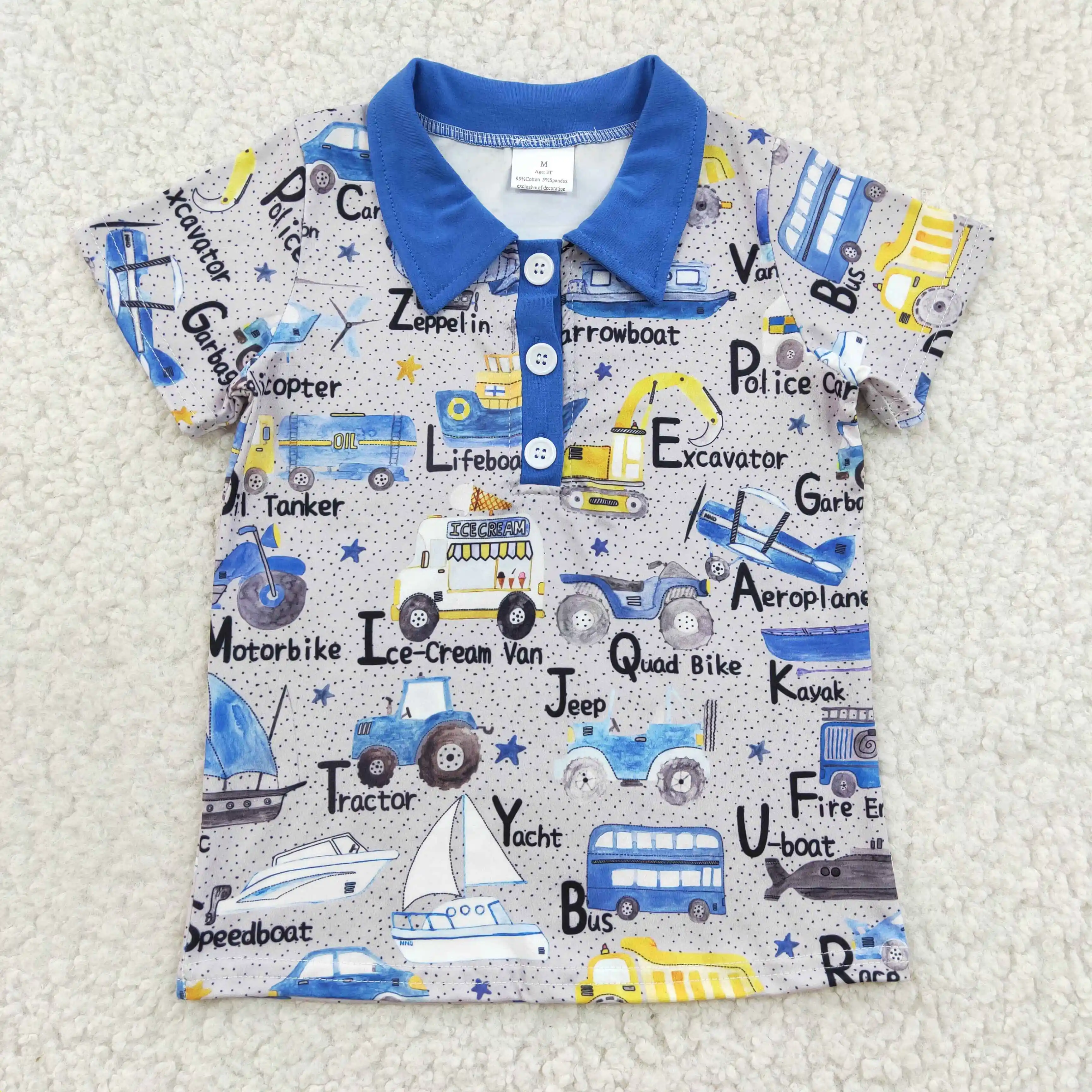 

Z813-06 BT0135 boy summer short sleeve blue turn-down collar t-shirt