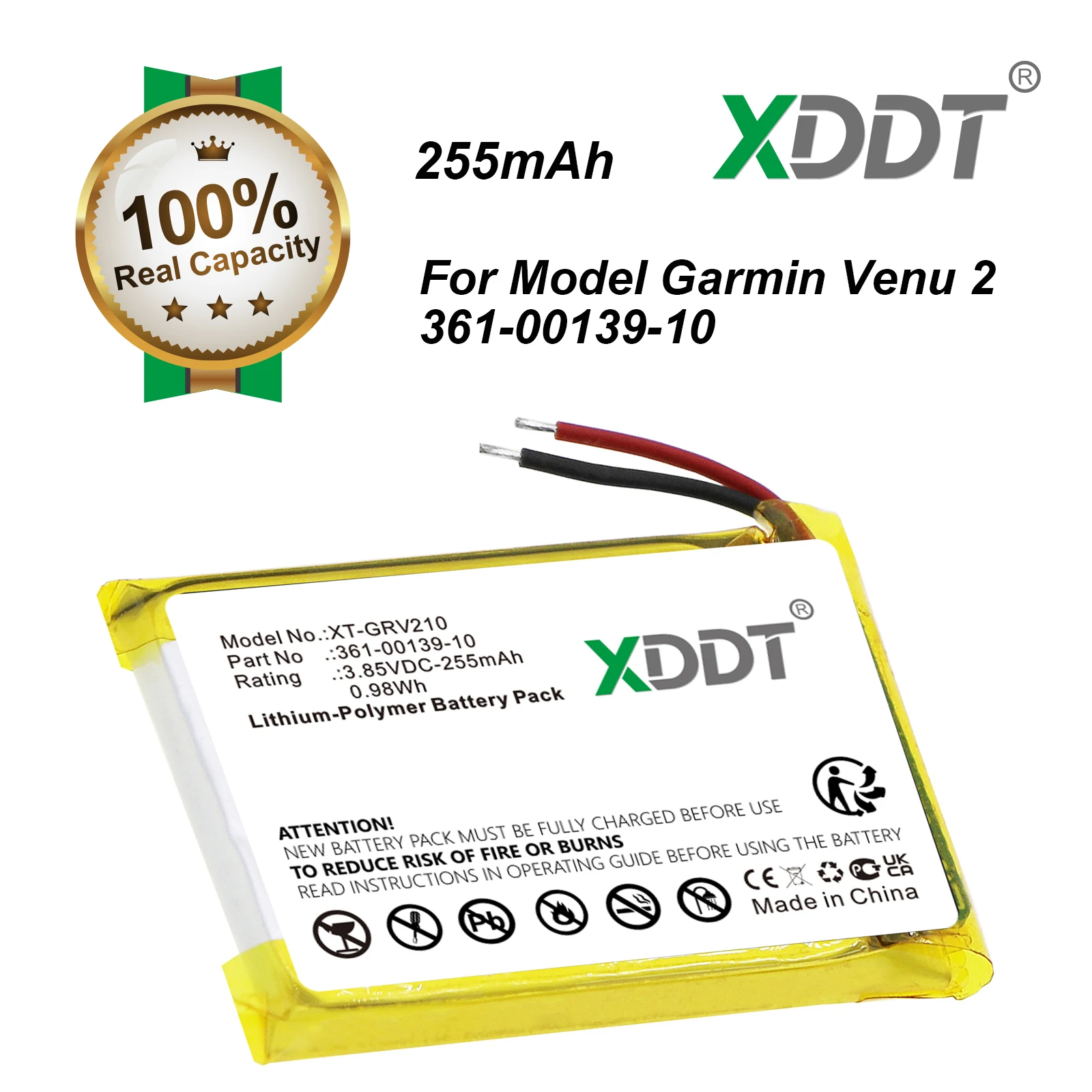 Smartwatch 255mAh 0.98Wh Battery For Garmin  Venu 2 361-00139-10
