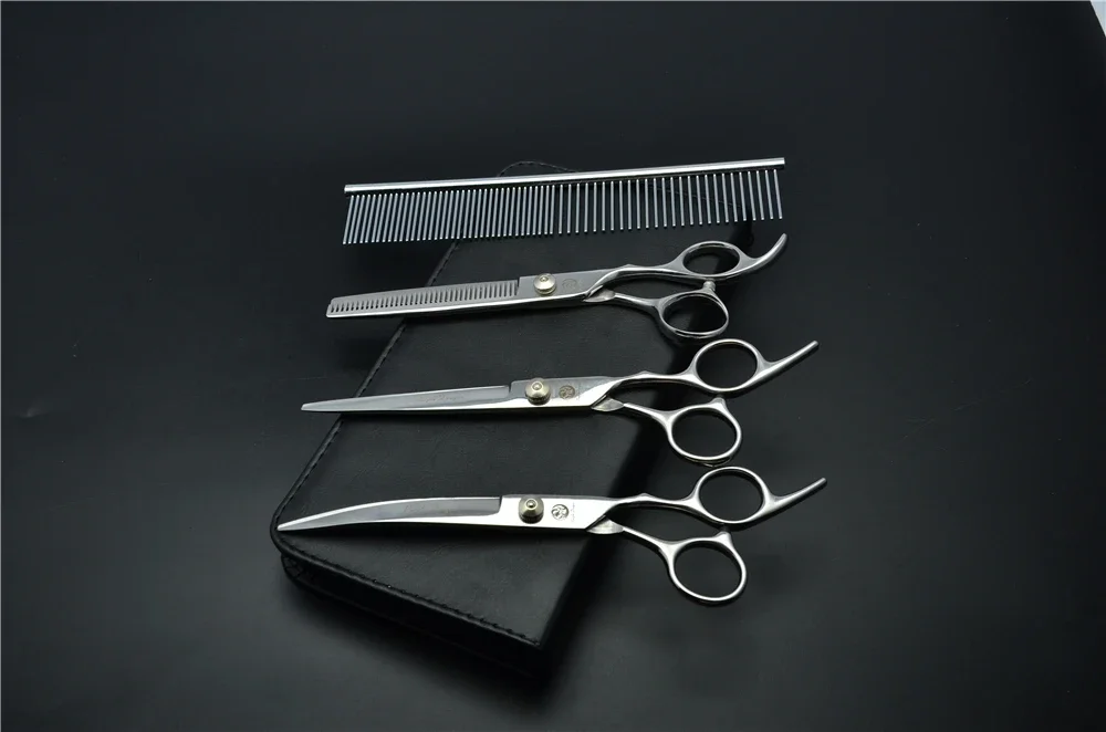 4PCS 6.0 Dog Grooming Scissors Cutting Professional Dog Cat Pets Comb Cutting Curve Shears Hair Scissors Suit Pets Accessories