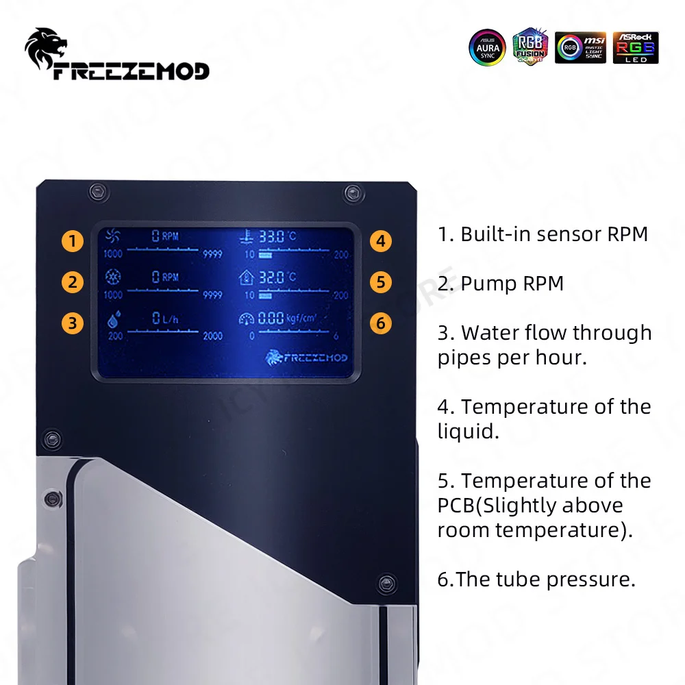 Imagem -04 - Zemod-flowmeter Tanque de Água Integrado Alo Reservatório Lcd Bomba Dados Termômetro Argb Display Líquido Pub-fxddc 960l h pc