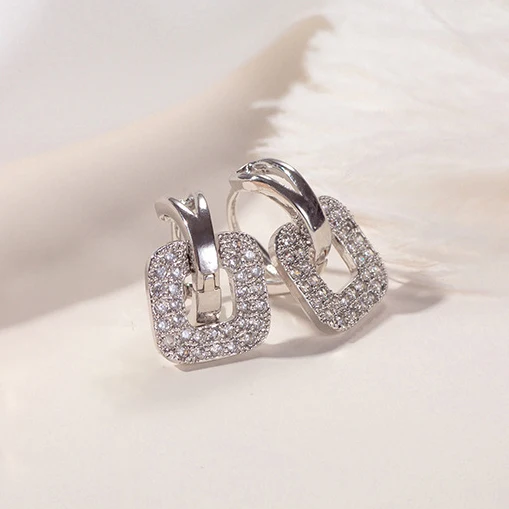 

PONYKISS Tibetan Silver Zircon Square Pendant Hoop Earrings for Women Trendy Geometric Fashion Jewelry Minimalist Accessories