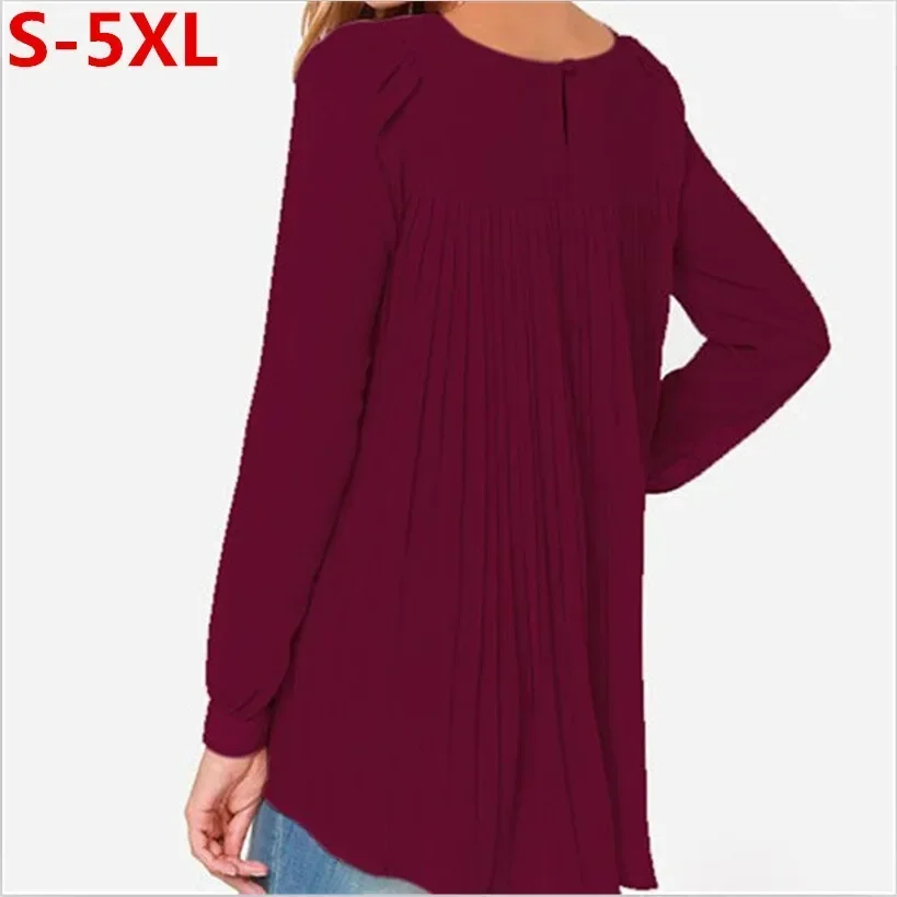 

Ladies Office Shirts 2019 New Fashion Women Blouse Chiffon Blouses Long Sleeve Pleated Tops plus size blusas shirt 5XL