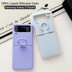 For Samsung Galaxy Z Flip 6 5 4 3 2 1 Case Offical Liquid Silicone Case With Finger Ring Shockproof Cover ForZ Flip 5 Soft Cases