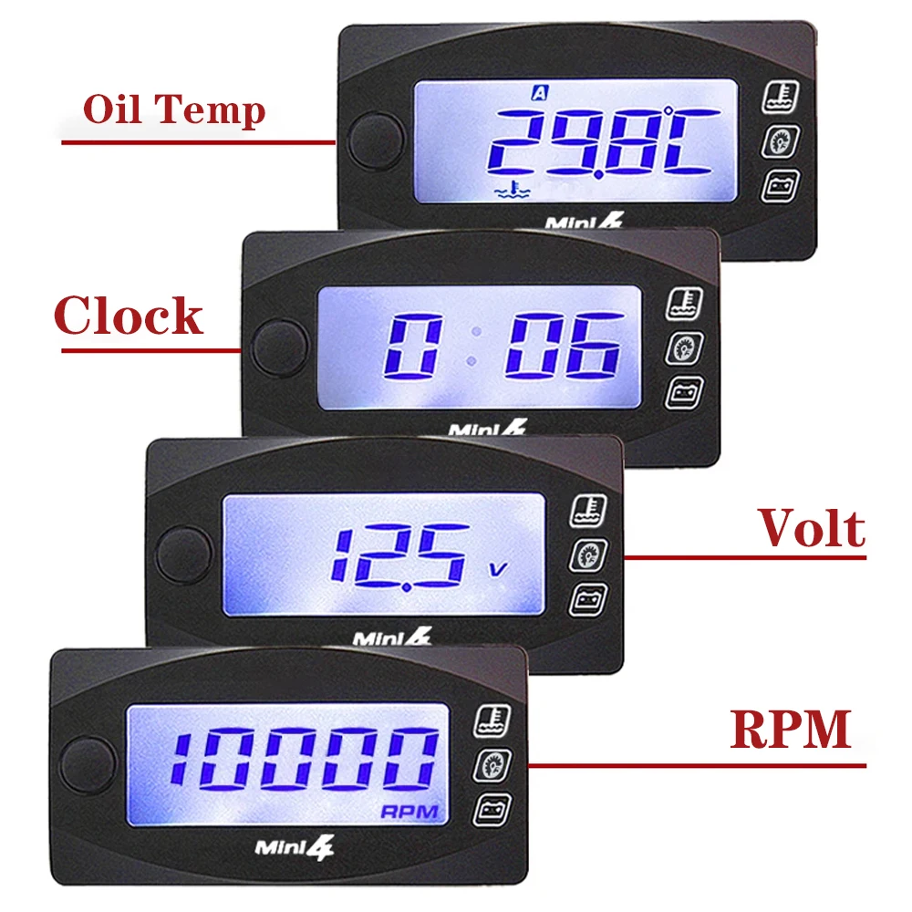 Motorcycles Water Temperature Voltmeter Time Display RPM Tachometer Mini KOSO 4 in 1 LED Digital Modified Instrument Accessories