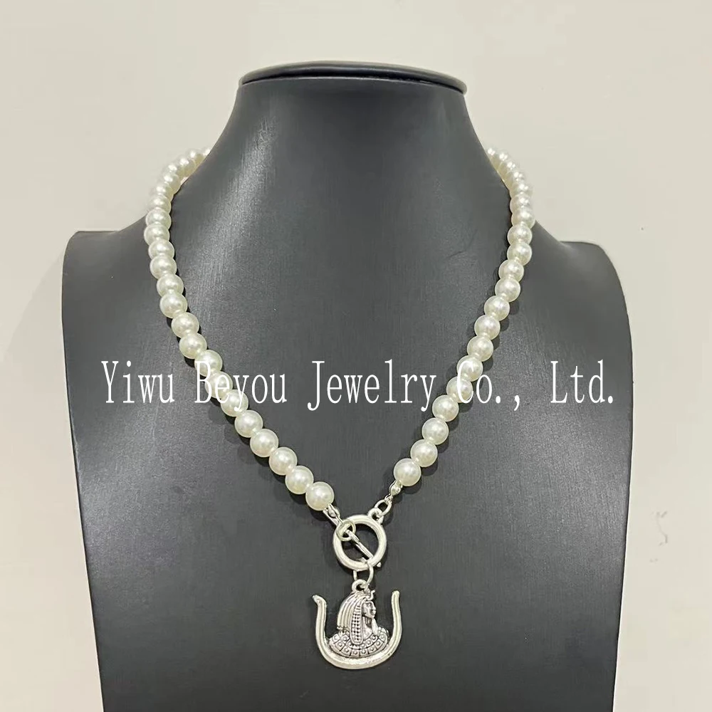 DOI Pearl necklace with Egyptian Goddess Charm