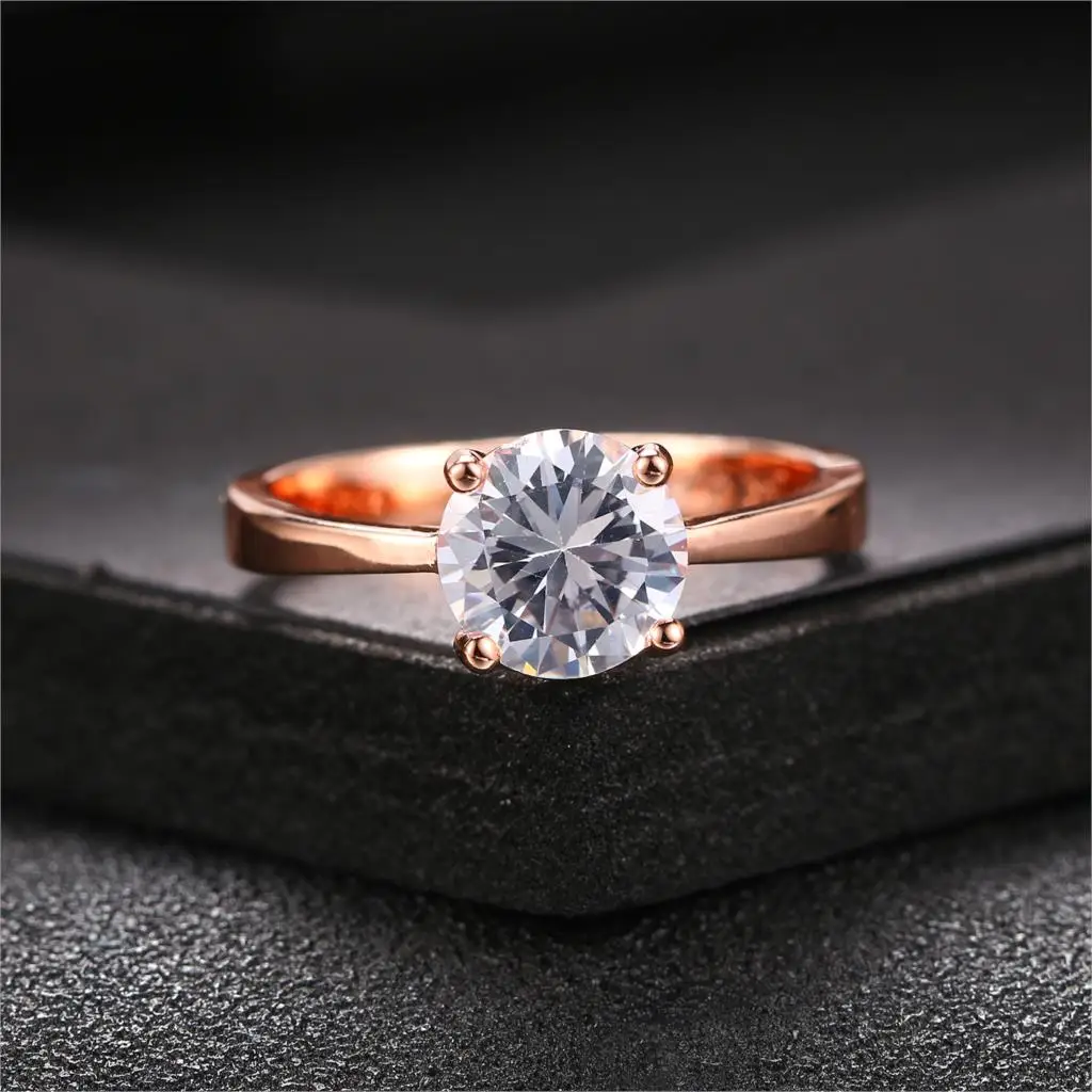 Double Fair Top Quality Round AAA+ Cubic Zirconia Rose Gold Color Fashion Jewelry Rings For Women Engagement DFR333
