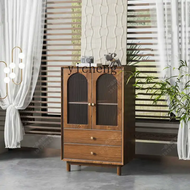 rural solid wood retro style dining side cabinet against the wall French side cabinet middle antique style locker