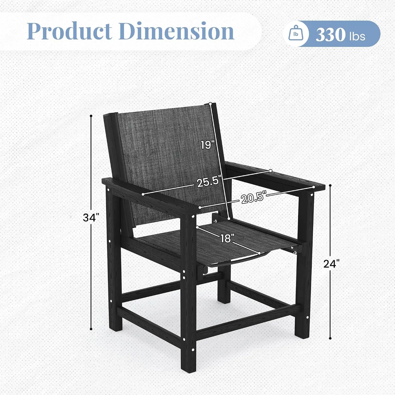 HDPE Outdoor Dining Chairs 4-Pack Weather Resistant Widen Patio Textilene Backrest Heavy Duty Frame Garden 330 lb, Customized