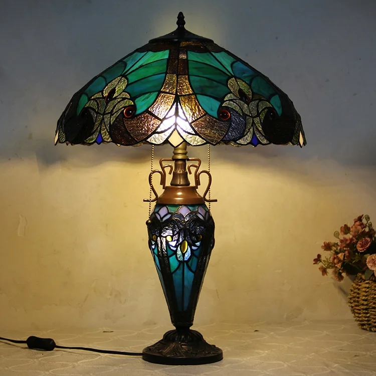 Desk Lamp 25Inch Tall Stained Glass Baroque Decor Mather Daughter Table Lamps  With Lighted Glass Base