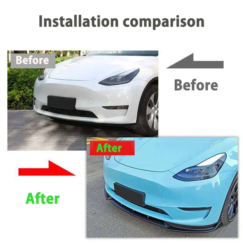 For Tesla Model Y 2021 2022 2023 Front Bumper Lip Chin Diffuser Body Kit Spoiler Deflector Tuning Accessories ABS Gloss Black