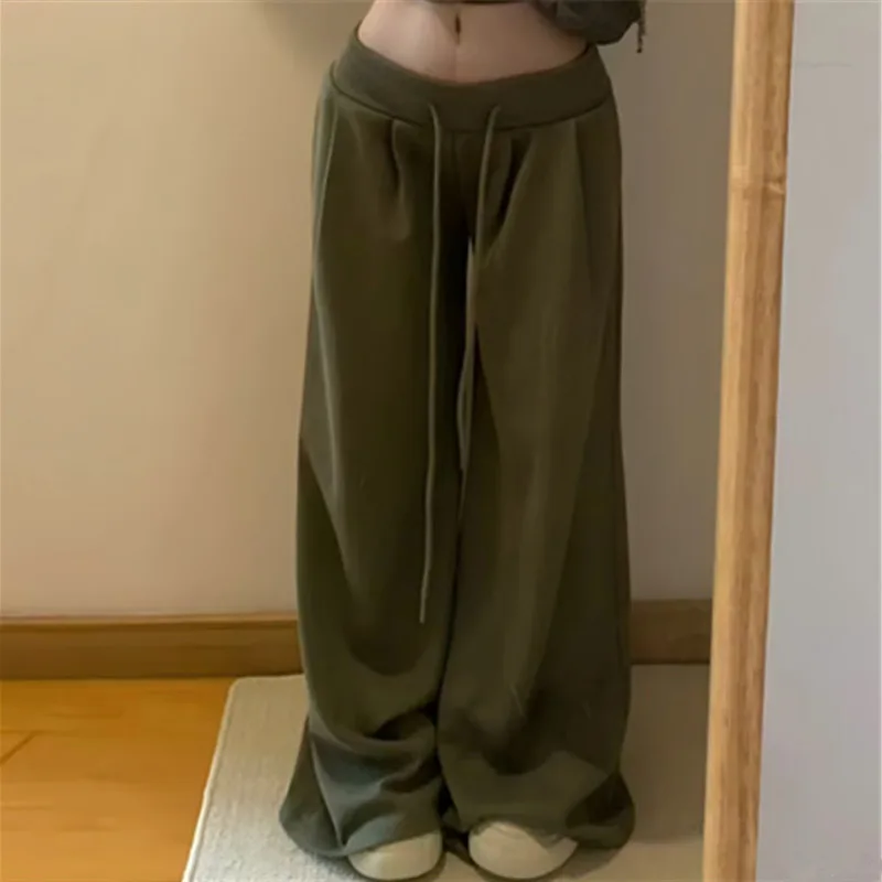 Herbst Stil Breite Taille Kordelzug Breite Bein Hosen Für Frauen Faul Vielseitig Abnehmen Gerade Bein Casual Hosen Bodenlangen HDQ6