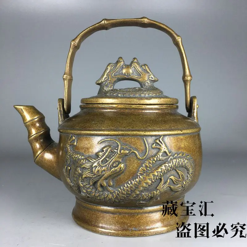 Retro Bamboo‑shape handle dragon Teapot Ornament Decoration Tea Pet Figurines Desk Decor Accessories