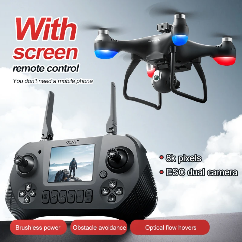 Big Screen 8K ESC Remote Control Quadcopter 2.4G Optical Flow Hover Brushless Obstacle Avoidance Screen RC Drone Screen Dron Toy