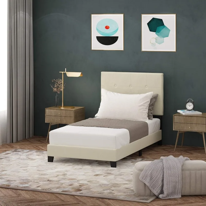 Struttura letto con piattaforma imbottita capitonnè Laval Button, doppia, lino