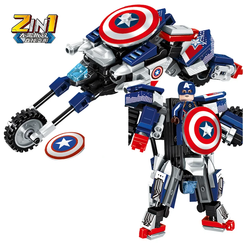 Superheroes 2 In 1 Marvel Movie Avengers Clan Transforming Mecha Motorcycle Model Building Blocks Bricks Classic Kids Toys Gifts