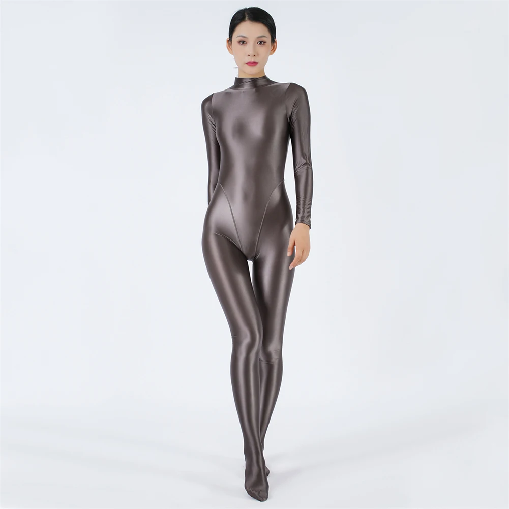 Oily Shiny Bodysuit Glossy Bodysuit For Club For Daily Brand New High Stretch Regular Length Silky Solid Color