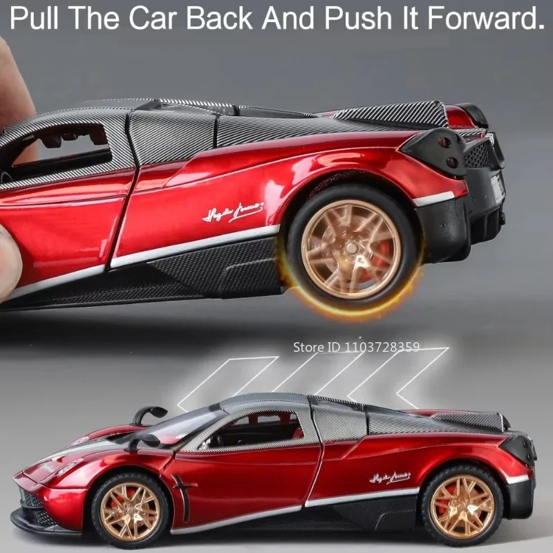 1:32 pagani vento deus modelo de carro esportivo brinquedos liga diecast huayra dinastia supercares som luz portas abertas puxar para trás meninos presentes