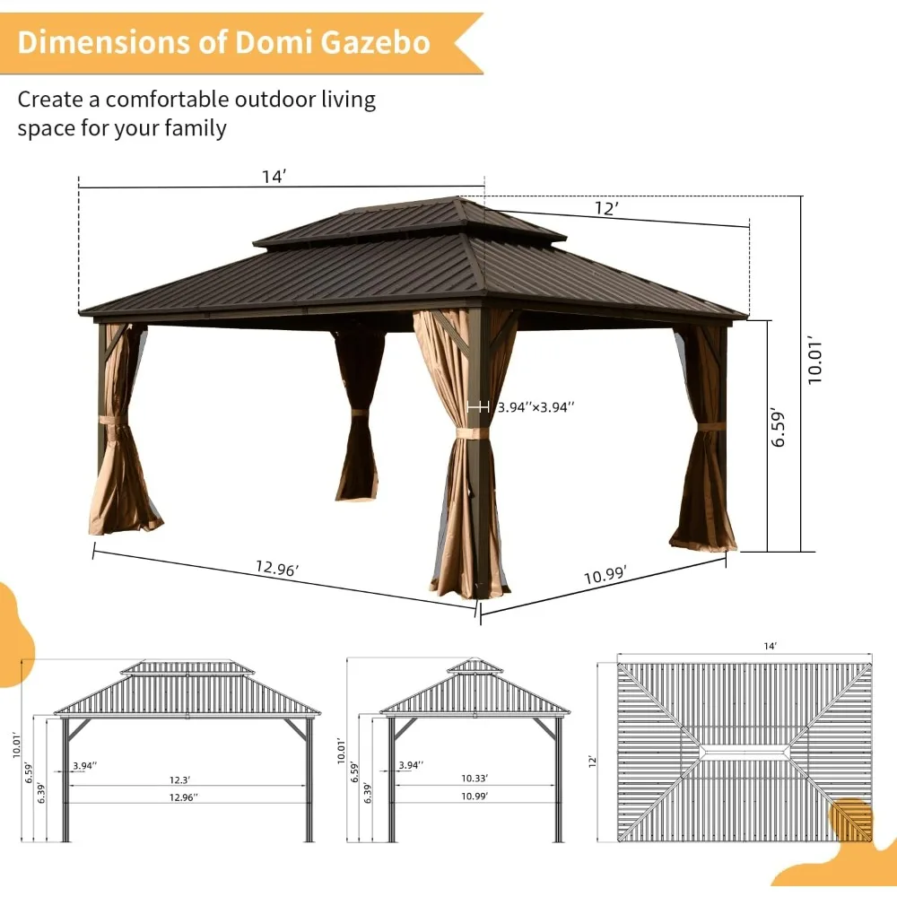 12x14 Outdoor Hardtop Gazebo, Metal Gazebo for Patios