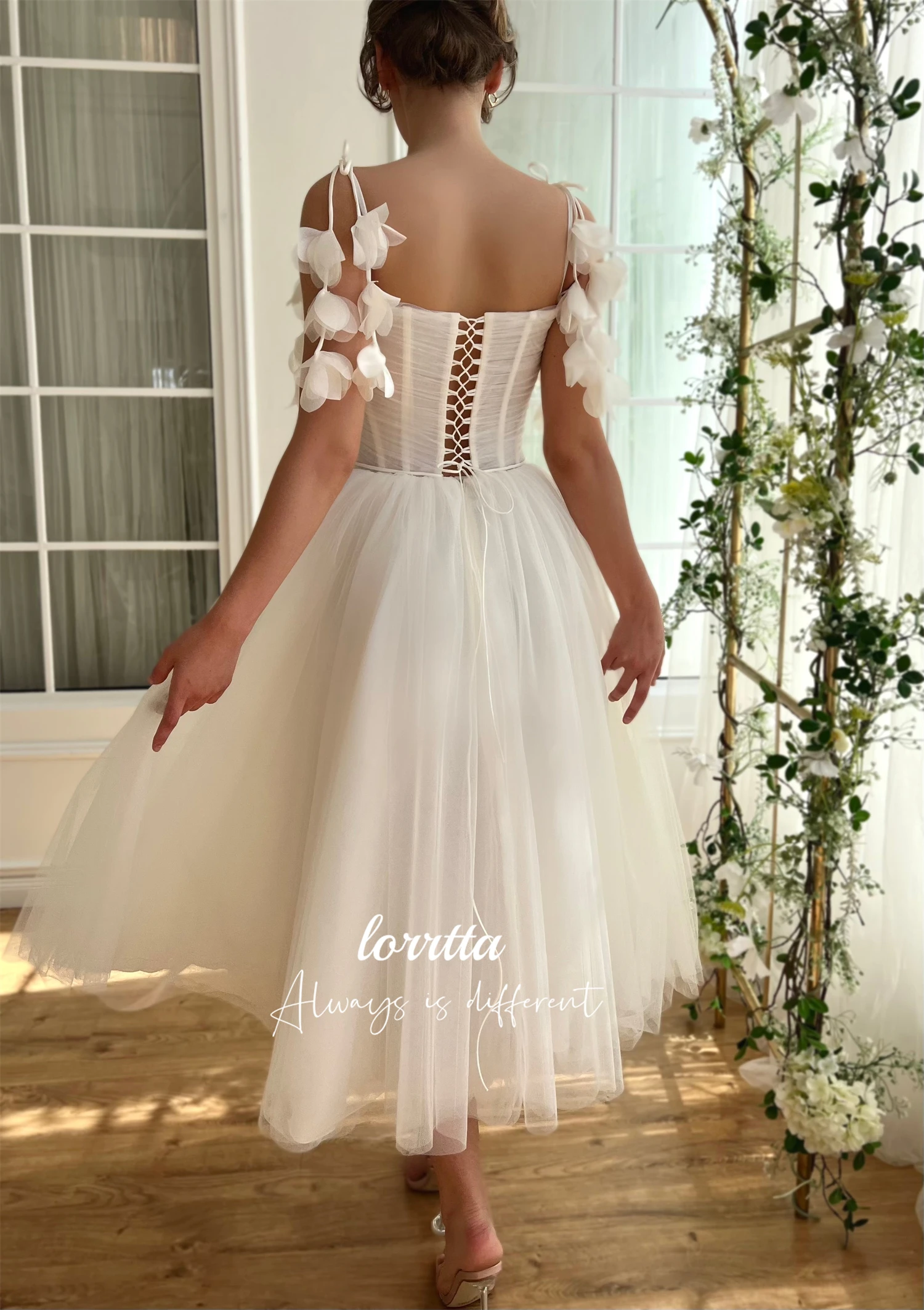 Lorrtta Wedding Party Dress Medium Length White Mesh Line A Elegant Short Dresses for Formal Occasions Luxury Evening Woman Prom