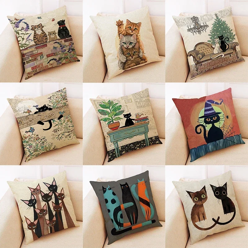 

Cartoon Animal Print Pillowcase Cute Cat Home Sofa Cushion Car Waist Cushion