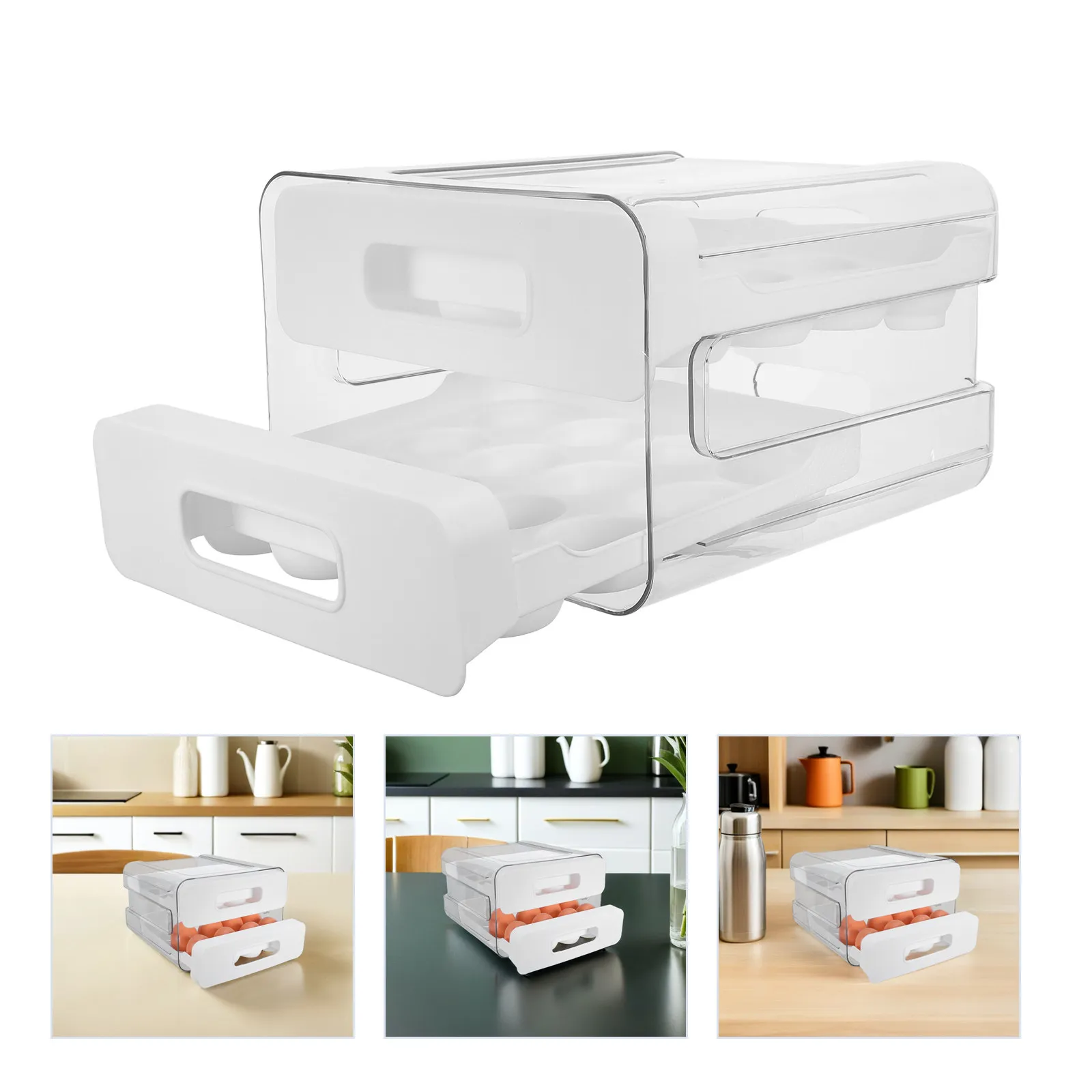 

32 Section Egg Storage Box for Fridge Transparent Reusable Plastic Drawer Type Egg Container for Refrigerator Organizer Holder