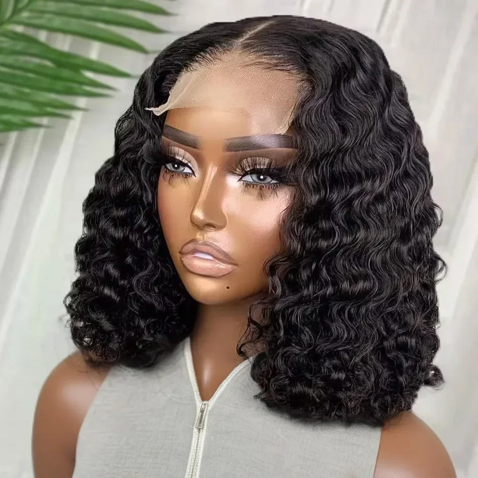 Deep Wave 13x4 13x6 Lace Front Wig Pre Plucked 5x5 Glueless Closure Loose Curly Short Bob Wig 250 Density For Women Remy