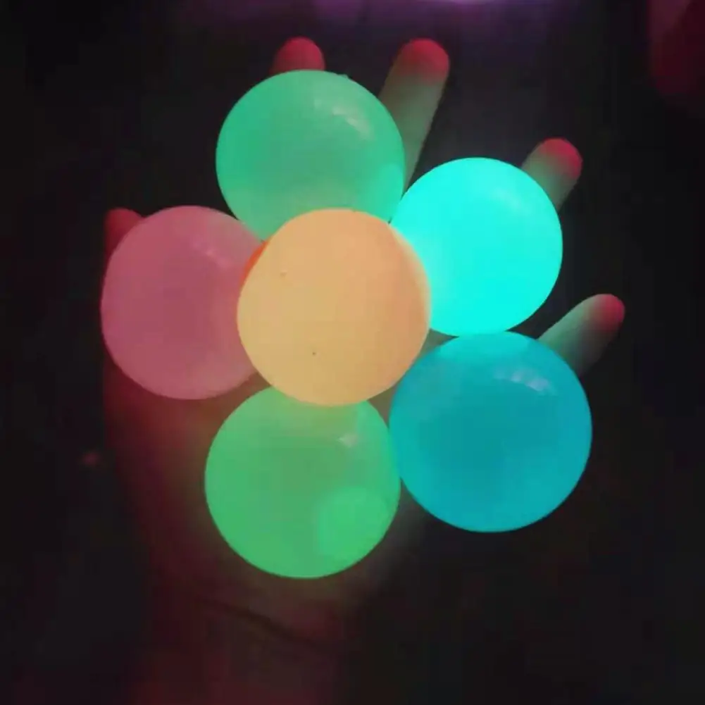 4cm 6.5cm Luminous Sticky Wall Ball Fun Sticky Target Ball Anti-Stress Reliever Ball Decompression Ceiling Wall Squeeze Vent Toy