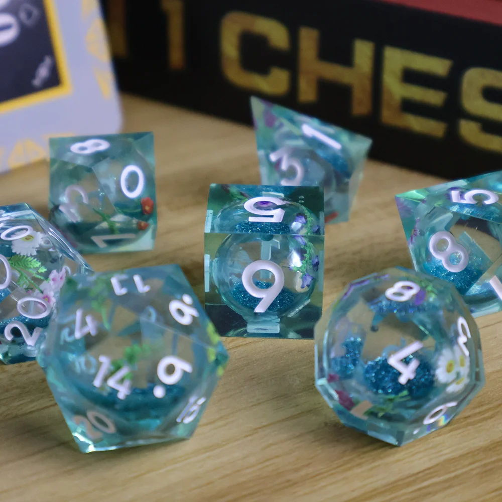 Conjunto de dados poliédricos para DND Role Playing Game, Liquid Quicksand, Resina Dice, D & D, Dungeon and Dragon Pathfinder, RPG, jogo MTG