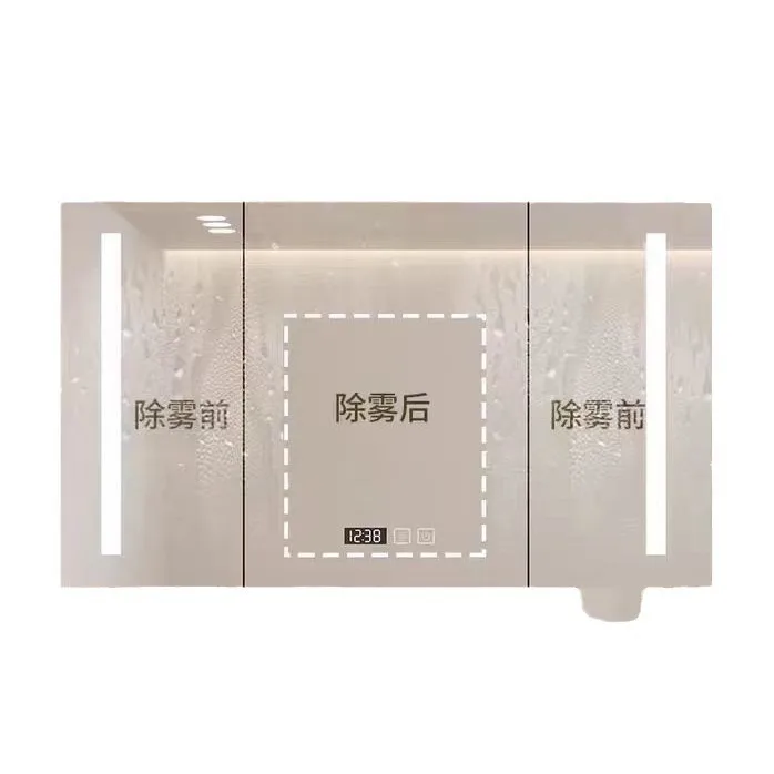 Simple Intelligent Bathroom Mirror Cabinet, Bathroom Wall-mounted Solid Wood Storage Lamp Locker, Makeup Mirror Demist Rack