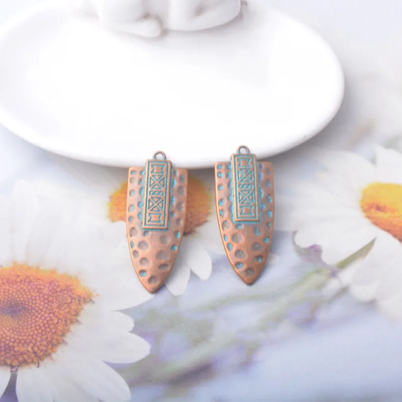 12 Stück/Set Ethnische Antik-Bronze-Anhänger für Schmuckherstellung, Vintage Runde Muschel Quadratische Boho-Anhänger DIY Damen-Ohrringe – Detail 9