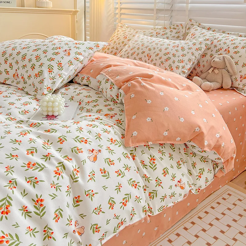 Imagem -02 - Conjunto de Cama Floral para Crianças e Adultos Capa de Edredão Floral Capas para Consolador Fronhas Laváveis Flor Floral Têxtil Doméstico Peças