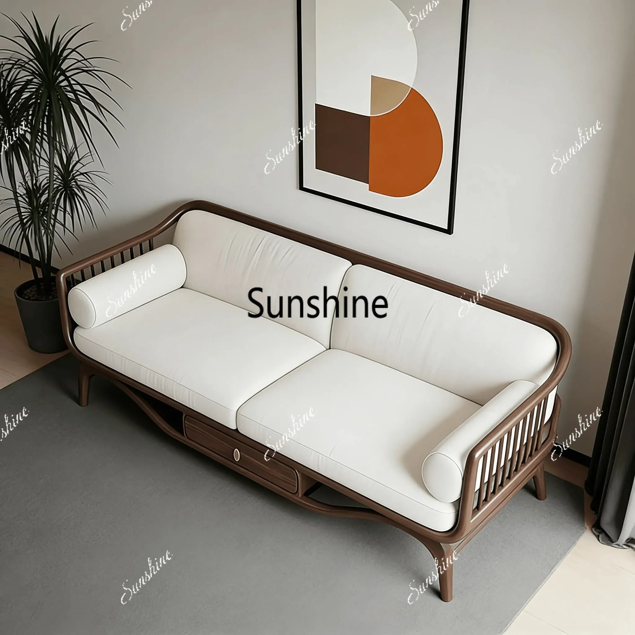 

New Chinese style, solid wood sofa, large and small apartment type home living room office reception high-endY