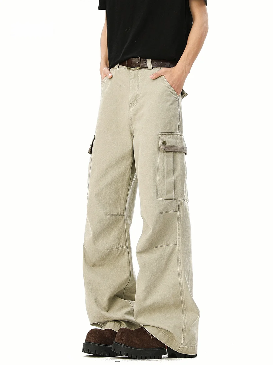 

American Retro Street Soldier Work Pants Men's Trendy Brand Weathered CleanFit ket Straight Leg Wide Leg Long Trousers