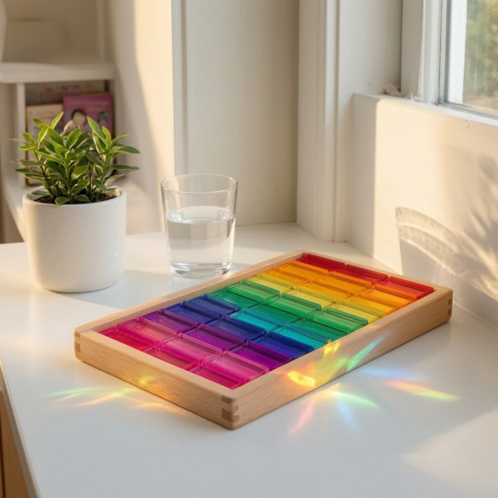 30 Pieces Acrylic Blocks with Wooden Frame Stackable Translucent Acrylic Blocks Toy Vibrant Smooth for Preschoolers, Playroom
