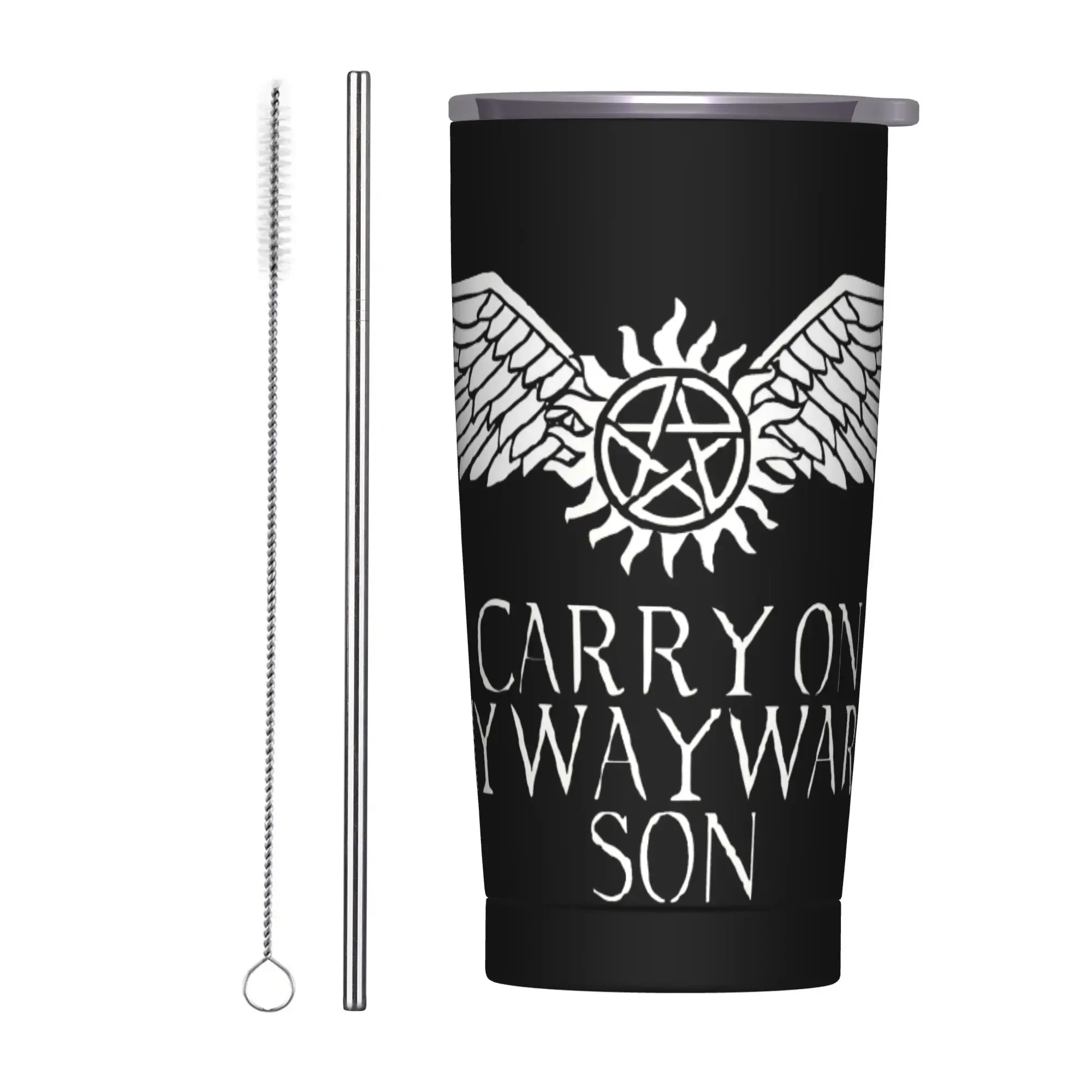 Supernatural Wing Tumbler Vacuum Insulated Dean Sam Thermal Cup Vacuum Flask Smoothie Tea Mug Spill Proof, 20oz