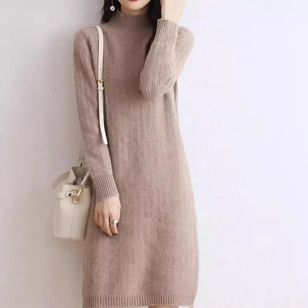 

Knee Length Pullovers Elegant Sweaters Jumpers Women Mink-Like Edge Warm Middle-Aged Layering Boxy Skin-Friendly Style All-Match