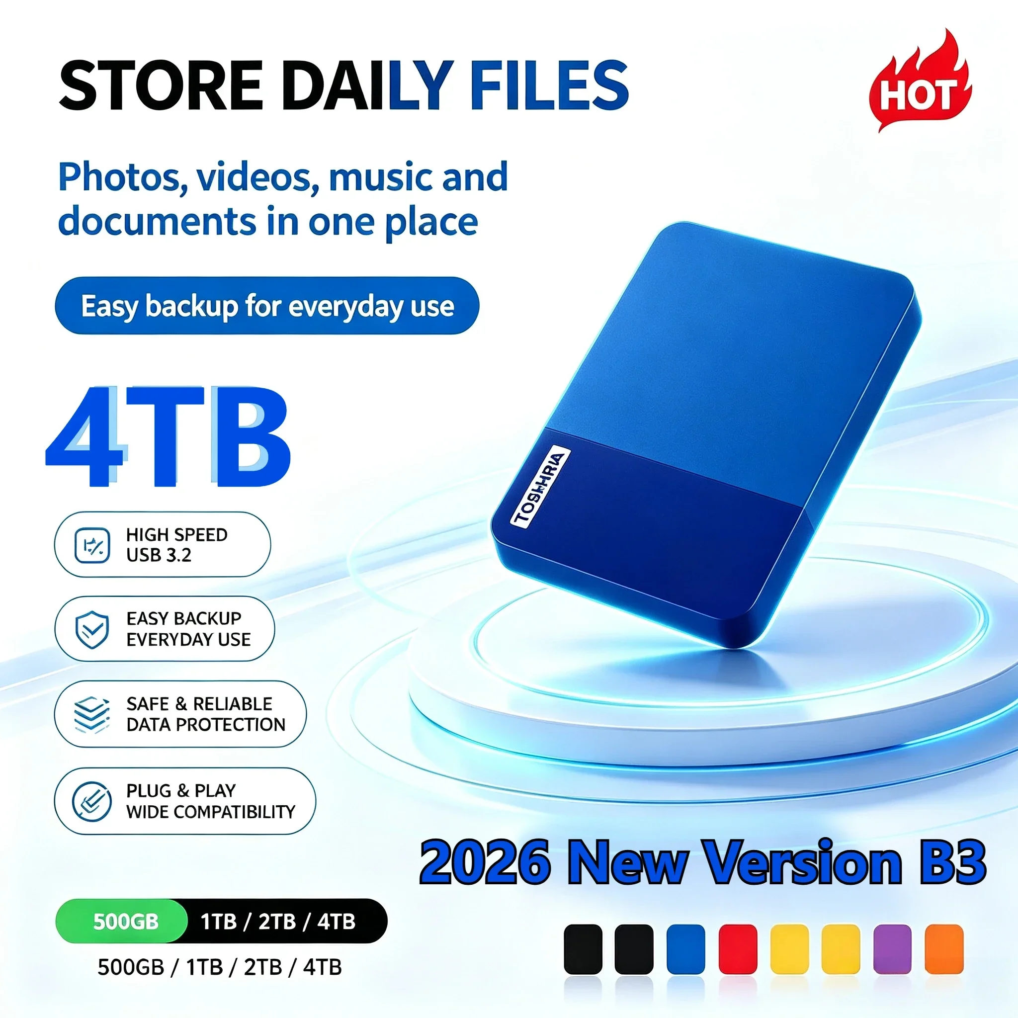 Multi-color selection Portable 4TB External Hard Drive High Speed Disk For Laptop Desktop Mac Android Phone Mobile Data Backup