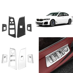 4PCS LHD Car Window Switch Lift Button Frame Cover Trim For BMW 5 Series G30 G38 18-22 ABS Chromium Electroplating Carbon Fiber