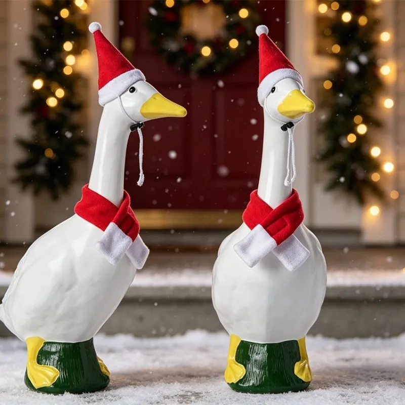 Holiday Courtyard Decoration Props Christmas Goose Hat and Scarf Set Suitable for 23 Inch Porch Goose Hat Scarf