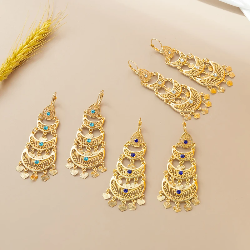 Marokko Vintage Gold Strass Quaste Ohrringe Frauen Mode Baumeln Ohrringe Nahen Osten Braut Schmuck – Detail 2