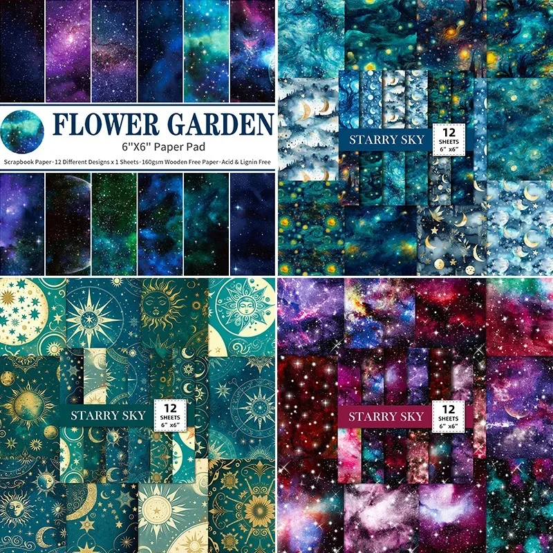 12 Sheets Galaxy/starry Sky/tarot Cards Patterned Paper Scrapbooking Paper Pack DIY Fancy Card Making Background Card 6 Inches